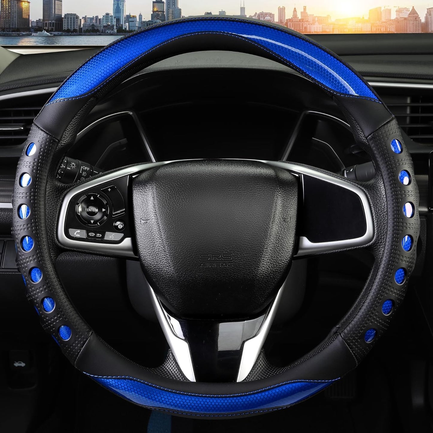 PU Leather Car Steering Wheel Cover Anti-Slip Grip for Women and Men14.5-15 Inch