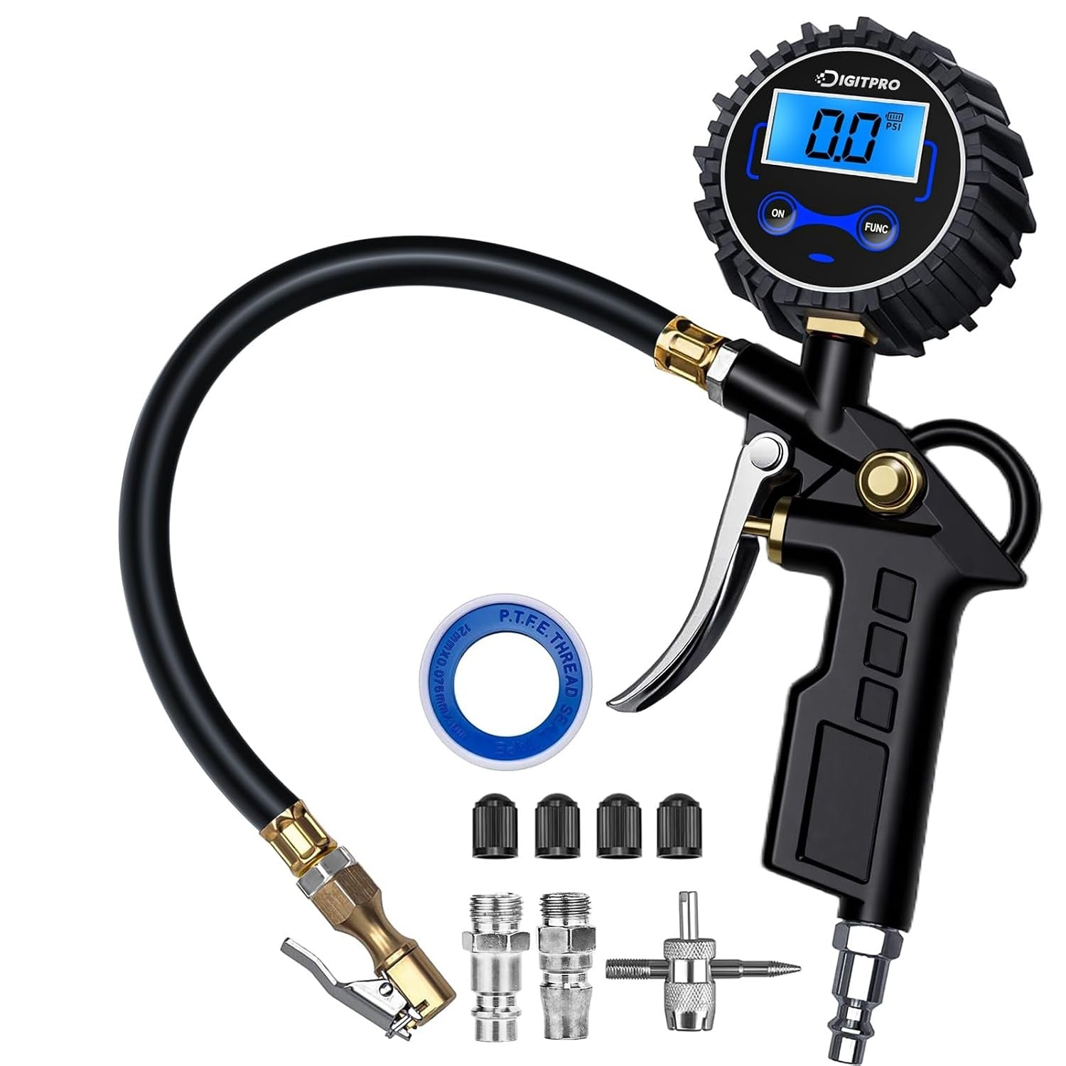 Digital Tire Pressure Gauge with Inflator, 3-250 PSI Air Compressor Accessories