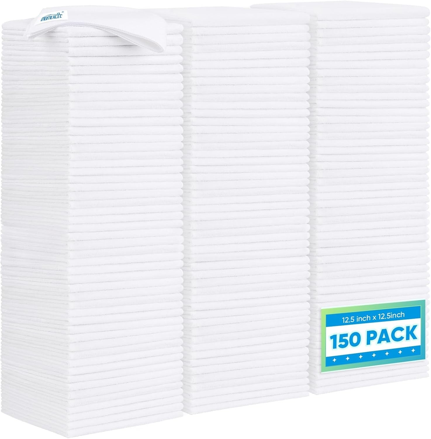 White Microfiber Cleaning Cloth 150 Pack, 12.5 x 12.5 inch Microfiber Towels