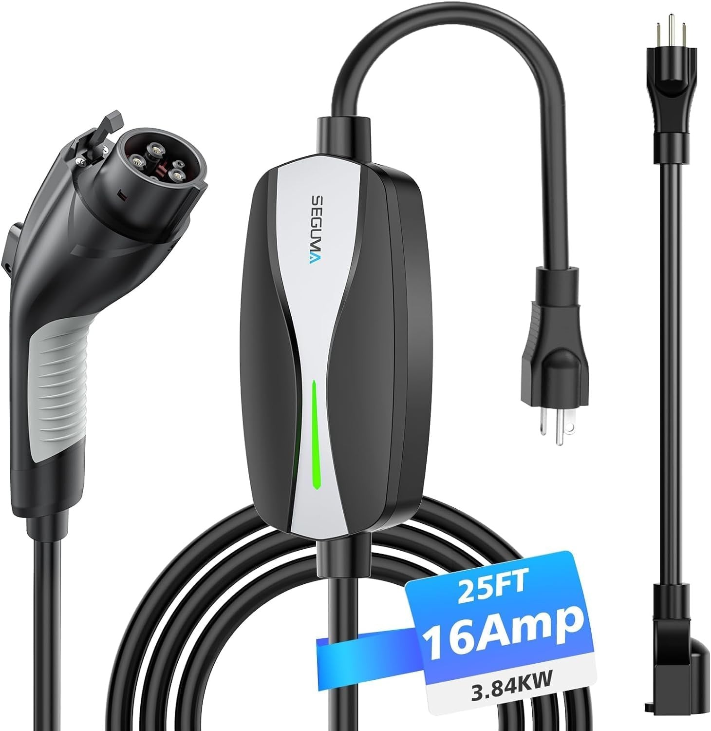 Level 1/2 EV Charger, 16Amp Electric Car Charger 25FT Cable with NEMA 6-20 Plug
