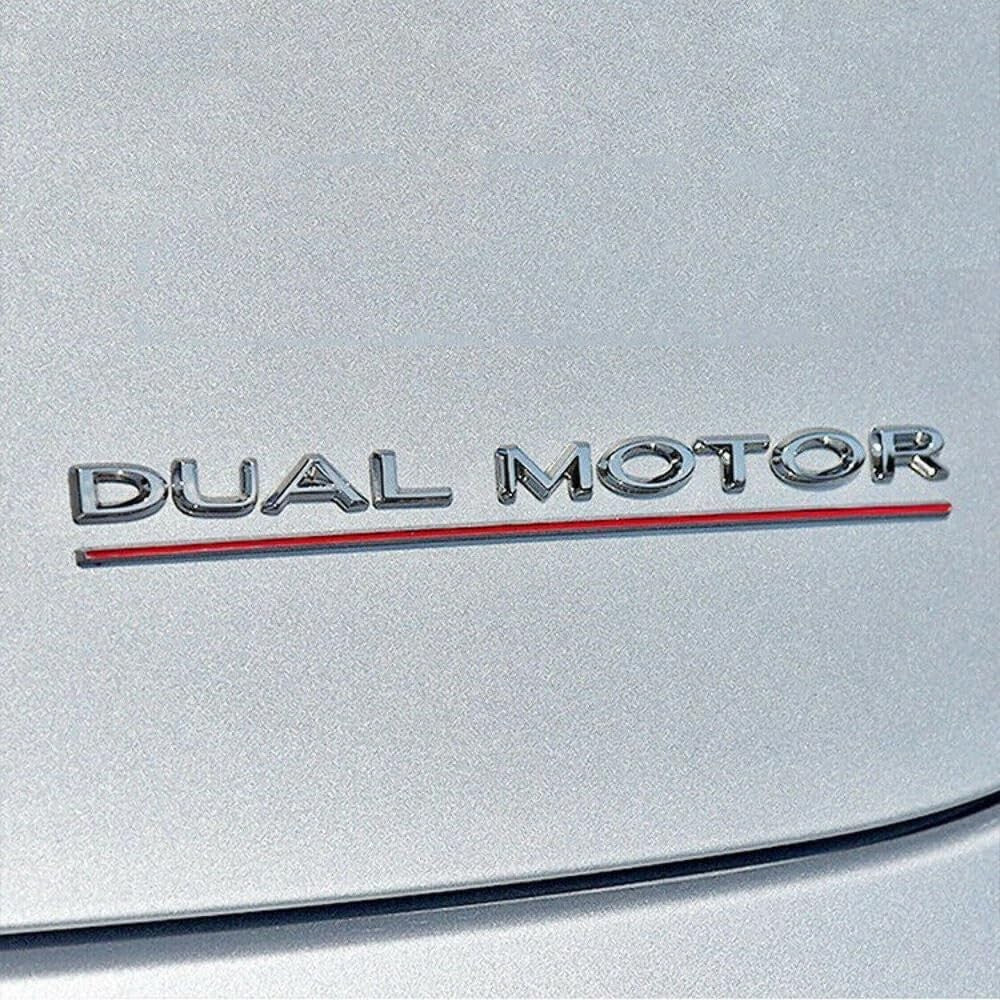Dual Motor Emblem Sticker for Tesla, Chrome Red Line ABS Underline Badge Letters