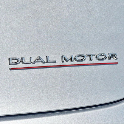 Dual Motor Emblem Sticker for Tesla, Chrome Red Line ABS Underline Badge Letters