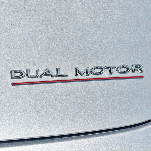 Dual Motor Emblem Sticker for Tesla, Chrome Red Line ABS Underline Badge Letters