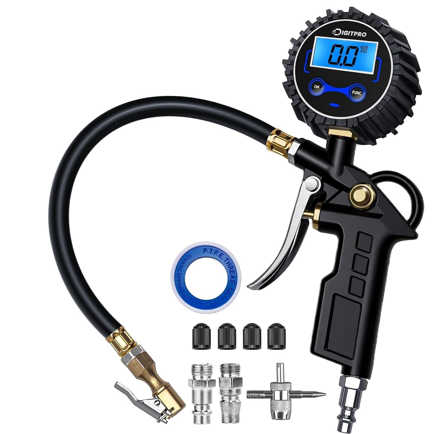 Digital Tire Pressure Gauge with Inflator, 3-250 PSI Air Compressor Accessories