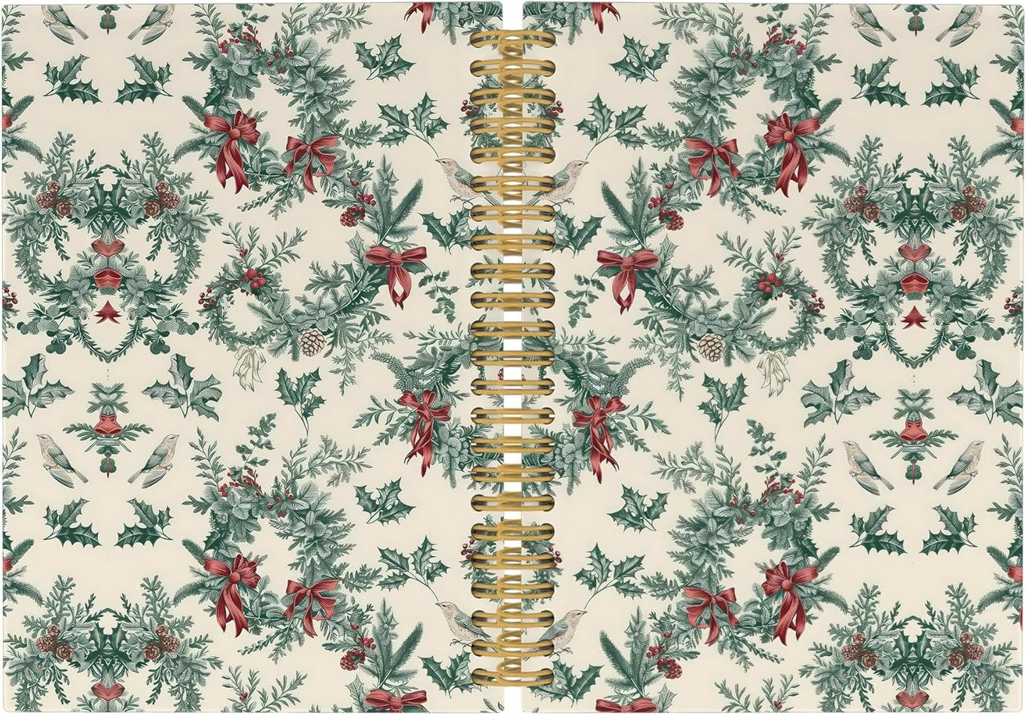 Merry Christmas Wreath Journal Notebook - Vintage Christmas Flower  5.5"x8.3"