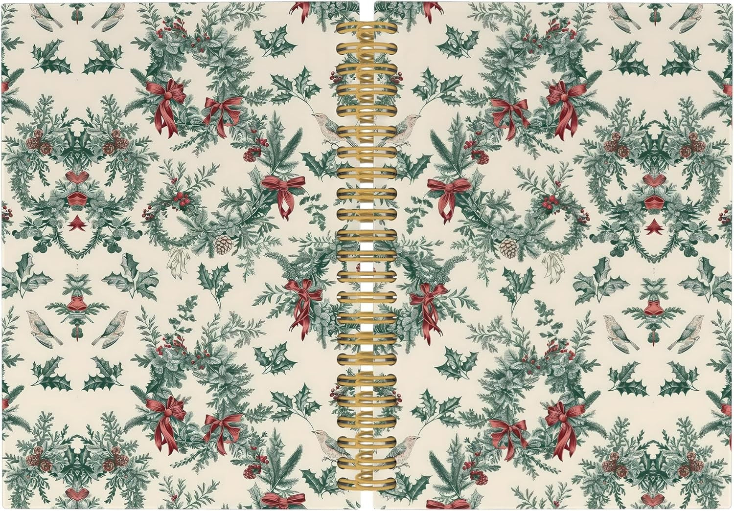 Merry Christmas Wreath Journal Notebook - Vintage Christmas Flower  5.5"x8.3"