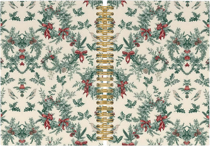 Merry Christmas Wreath Journal Notebook - Vintage Christmas Flower  5.5"x8.3"