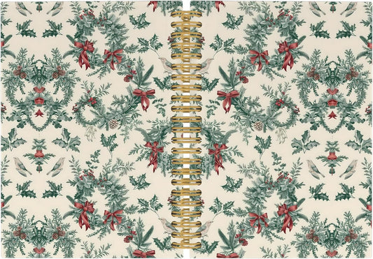 Merry Christmas Wreath Journal Notebook - Vintage Christmas Flower  5.5"x8.3"