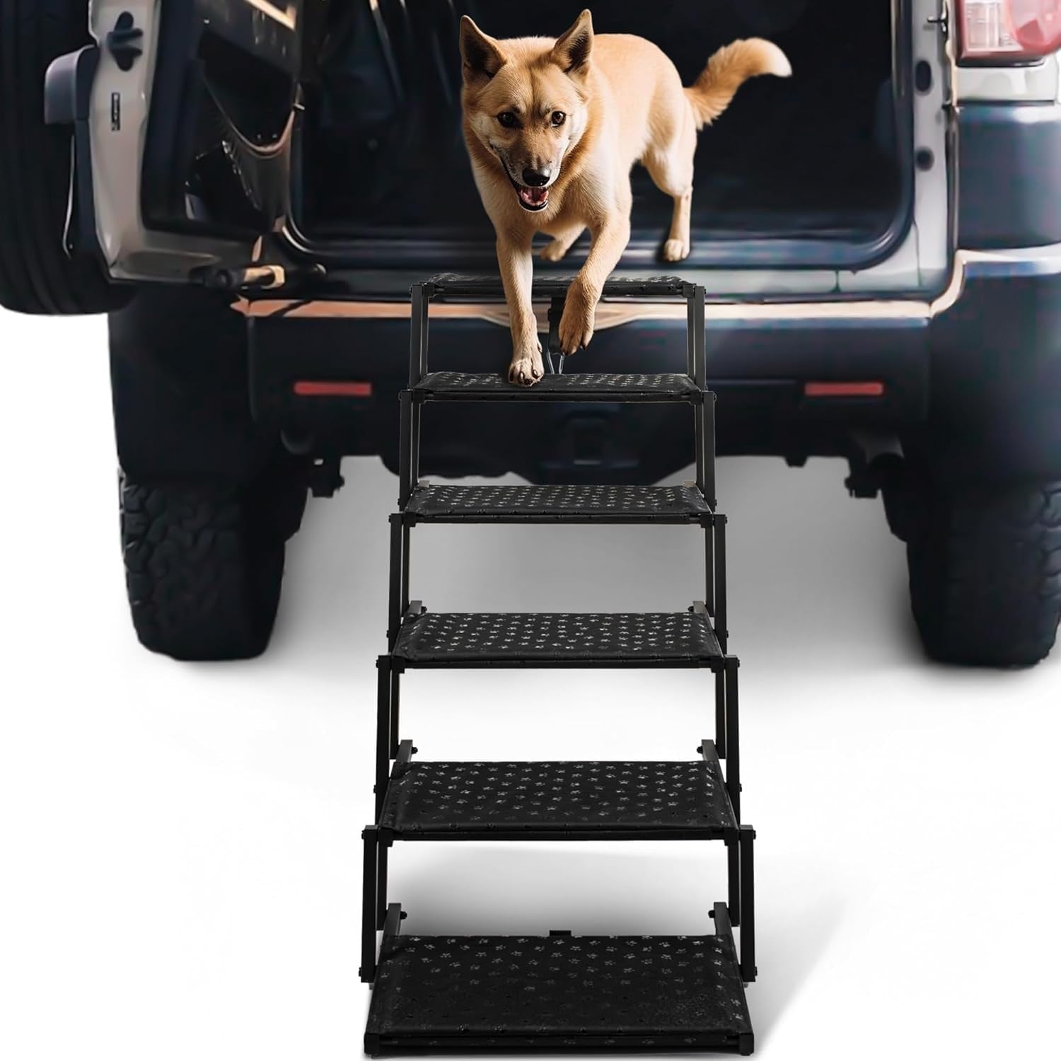 Dog Stairs for Car - Foldable Dog Ramps for Large Dogs with Non Slip 6 Steps