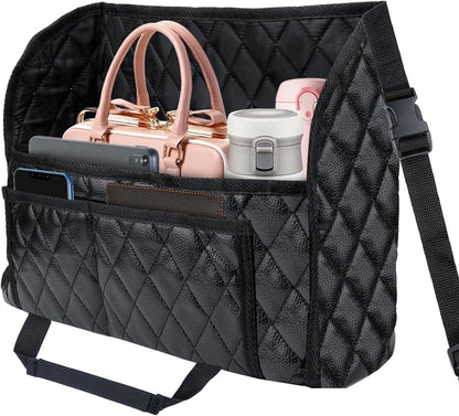 Car Purse Holder Between Seats, Leather Auto Front Seat Handbag Organizer Pocket