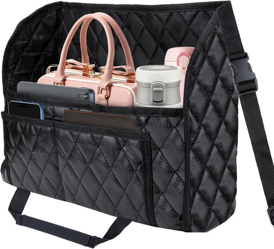 Car Purse Holder Between Seats, Leather Auto Front Seat Handbag Organizer Pocket