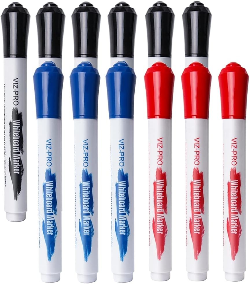 Dry Erase Markers Fine Bullet Tip 3 Colors 12-Count Low-Odor Whiteboard Pens