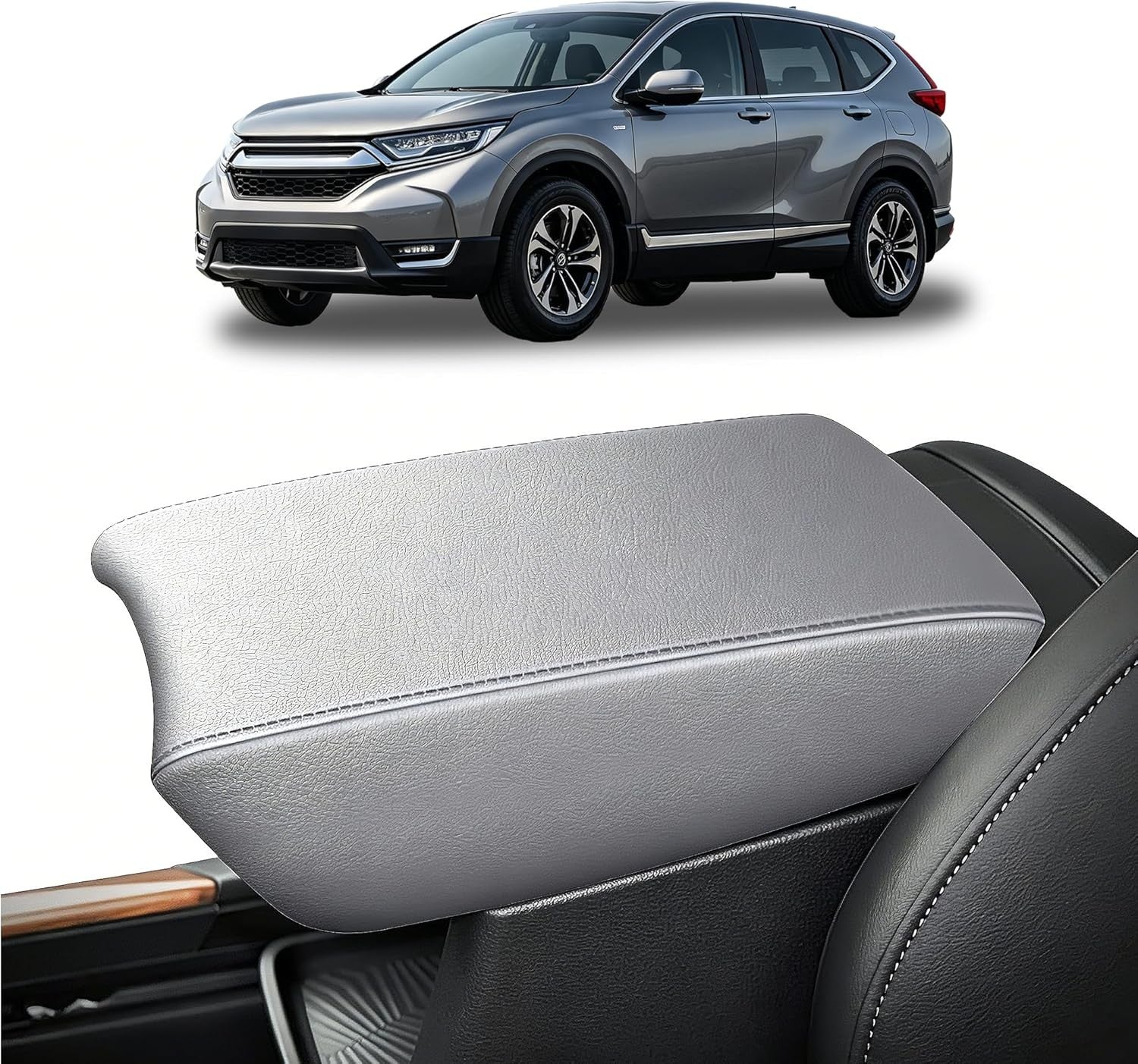 Gray Center Console Covers for 2017-2022 Honda CRV Leather Armrest for CR V