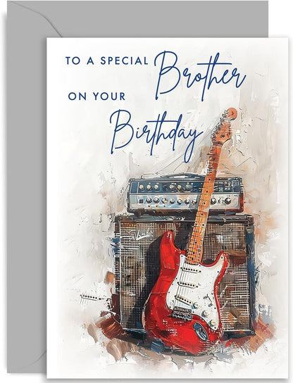 Birthday Cards for Brother - Rock n Roll Guitar Birthday Card for Him - Male