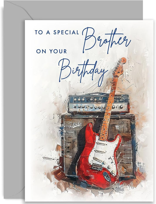 Birthday Cards for Brother - Rock n Roll Guitar Birthday Card for Him - Male