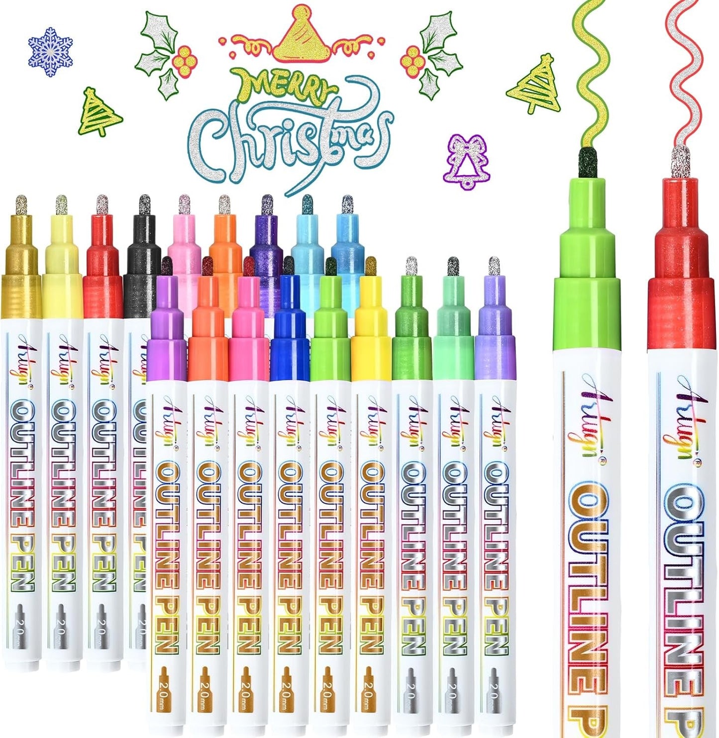 Outline Markers, 18 Metallic Shimmer Glitter Gel Pens, Tween Teen Girl Gifts