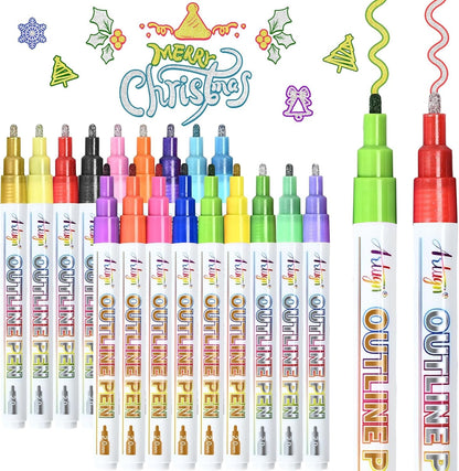 Outline Markers, 18 Metallic Shimmer Glitter Gel Pens, Tween Teen Girl Gifts