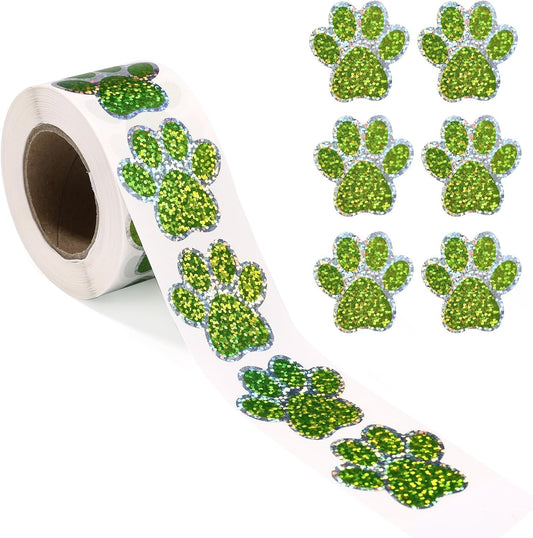 500pcs Dog Paw Print Stickers 1.5in/38mm Holographic Dot Self-Adhesive Puppy Paw