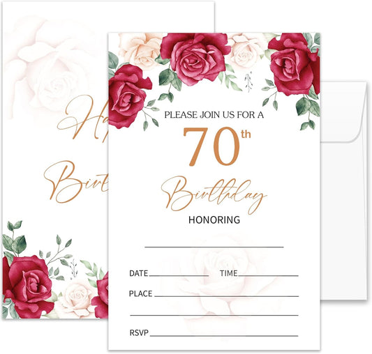 70th Birthday Invitations for Women, 70th Birthday Party Invitations Adult