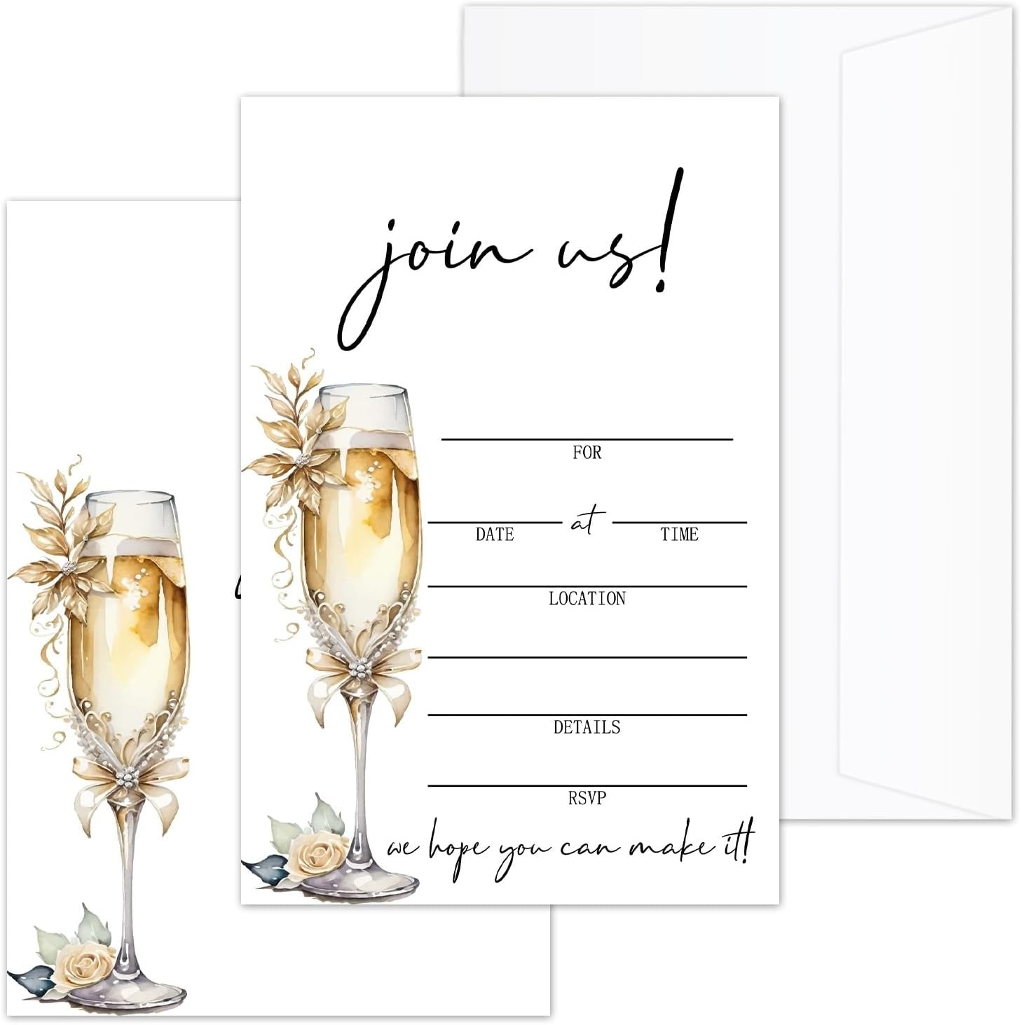 25 Pcs Join Us Wedding Invites, Champagne Pattern Invitaciones Para Boda