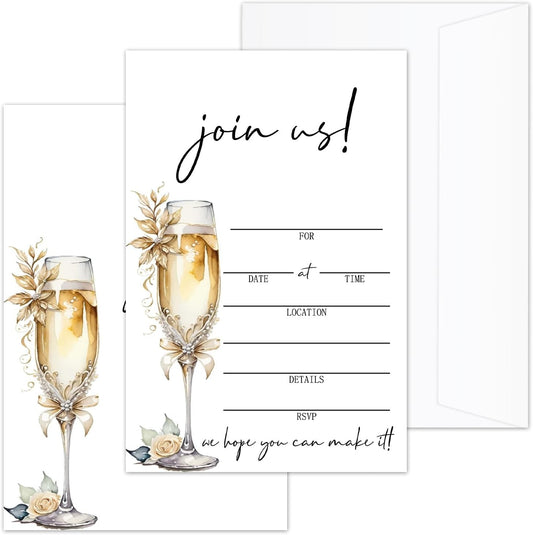 25 Pcs Join Us Wedding Invites, Champagne Pattern Invitaciones Para Boda