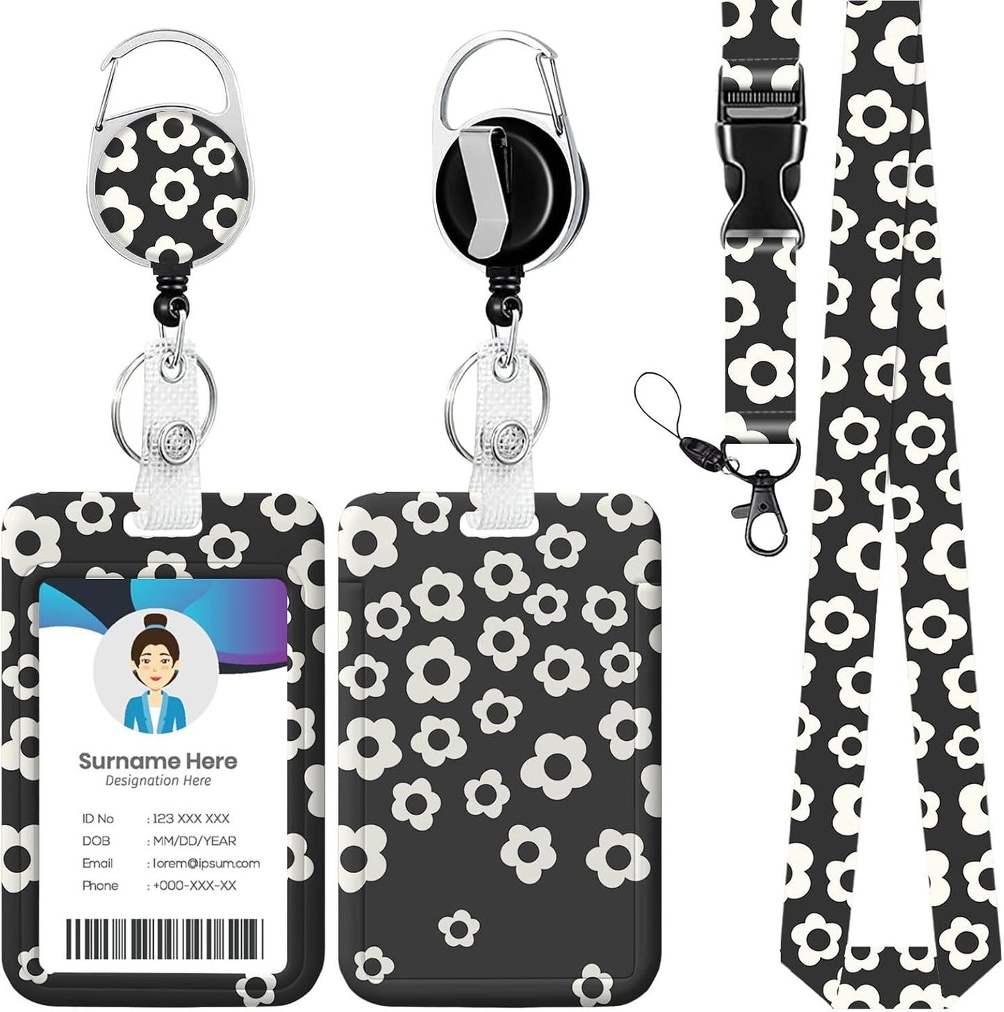 Groovy Floral ID Badge Holder with Lanyards, Detachable Lanyards for ID Badges