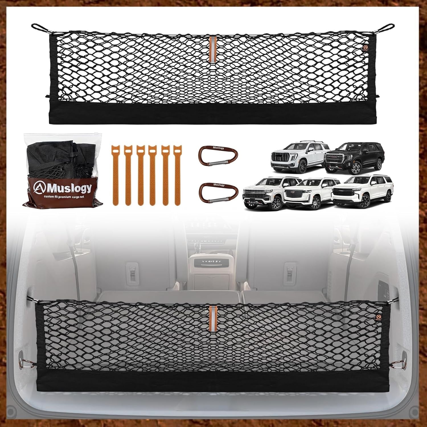 Truck Bed Cargo Net Trunk Netting Compatible with 2021-2026 Chevy Suburban&Tahoe