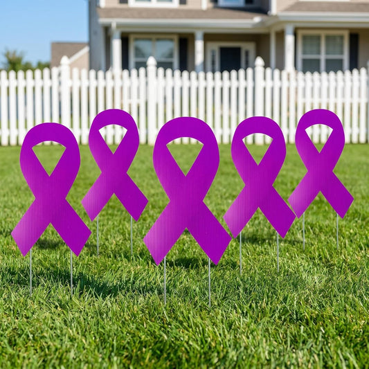 5pcs Large Ribbon Awareness Yard Signs with Metal Stakes 14" Ribbon Health