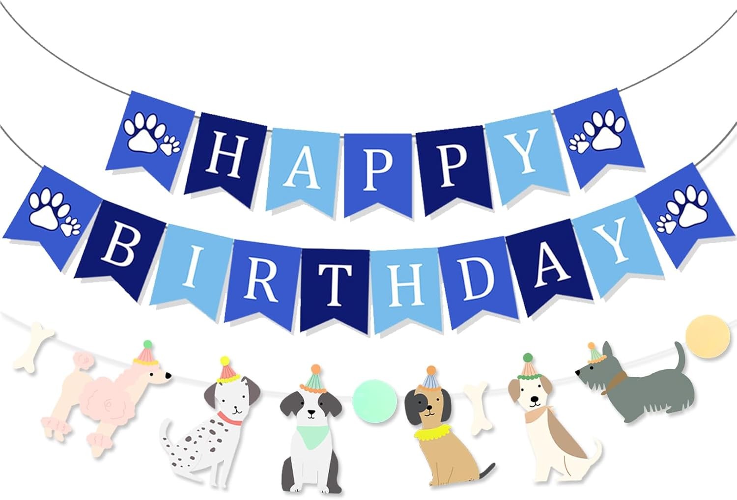 Dog Themed Puppy Paw Happy Birthday Banner for Boys Girls DIY Party Supplies