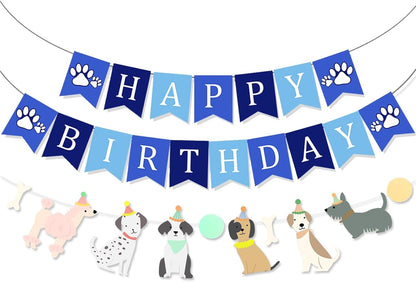 Dog Themed Puppy Paw Happy Birthday Banner for Boys Girls DIY Party Supplies