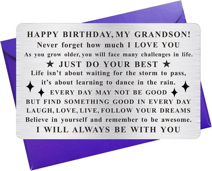 Grandson Birthday Card, Grandson Bday Gift, Engraved Wallet Card