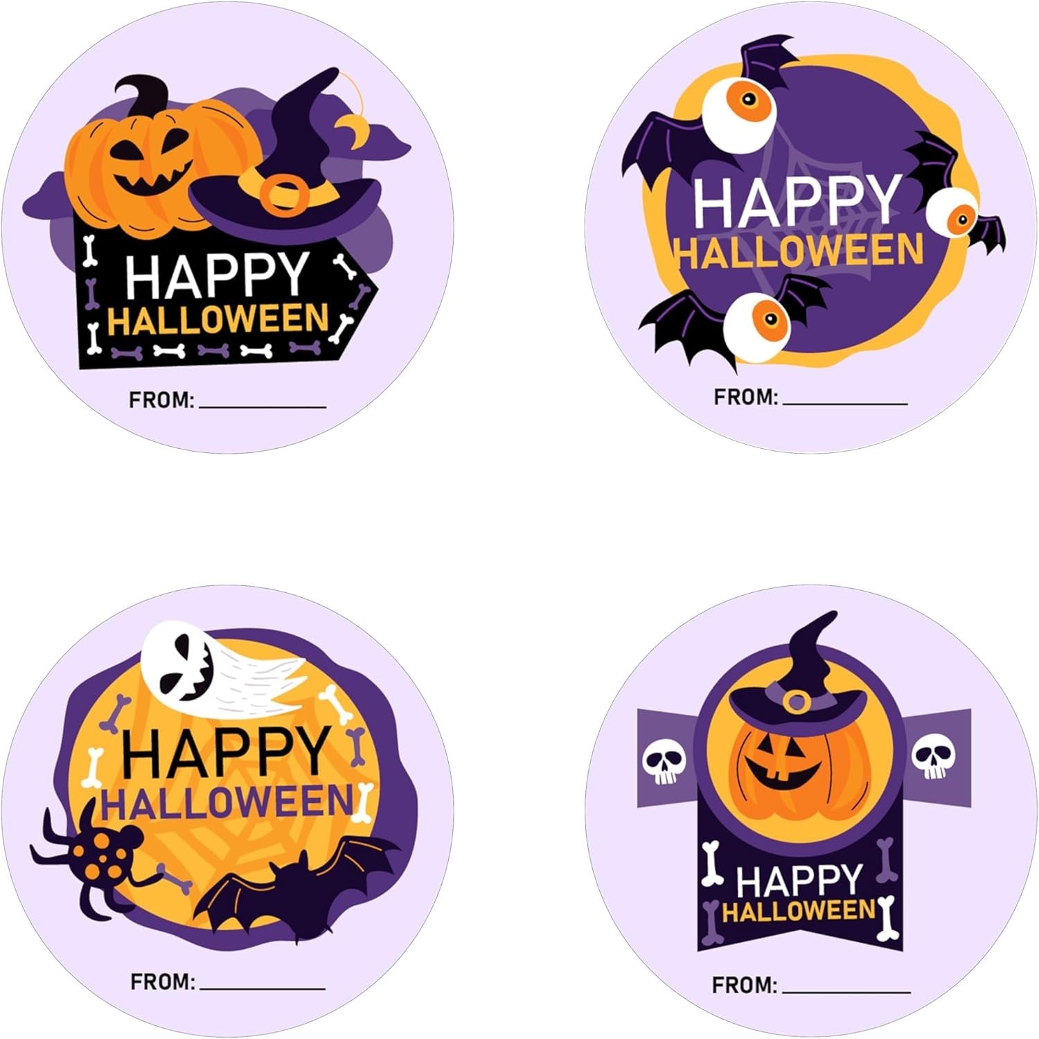 2" Happy Halloween Stickers Set, Bat Ghost Stickers, Gift Box，Greeting Cards DIY