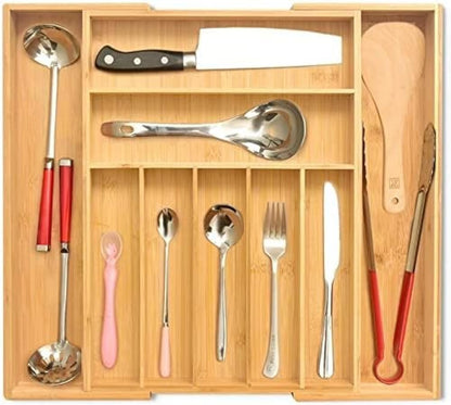 Signature Living Bamboo Expandable Utensil Drawer Organizer, Premium Bamboo