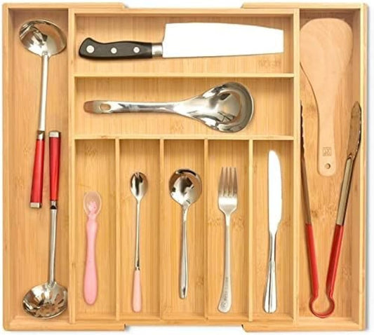 Signature Living Bamboo Expandable Utensil Drawer Organizer, Premium Bamboo