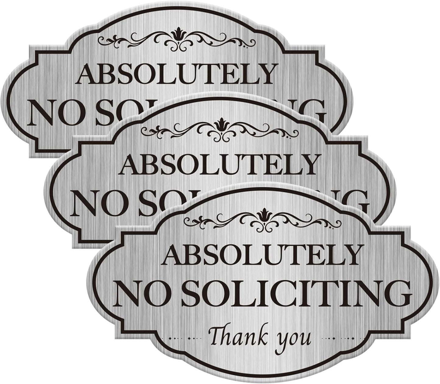 3-Pack Oval No Soliciting Stickers, Waterproof Reflective Silver for Door