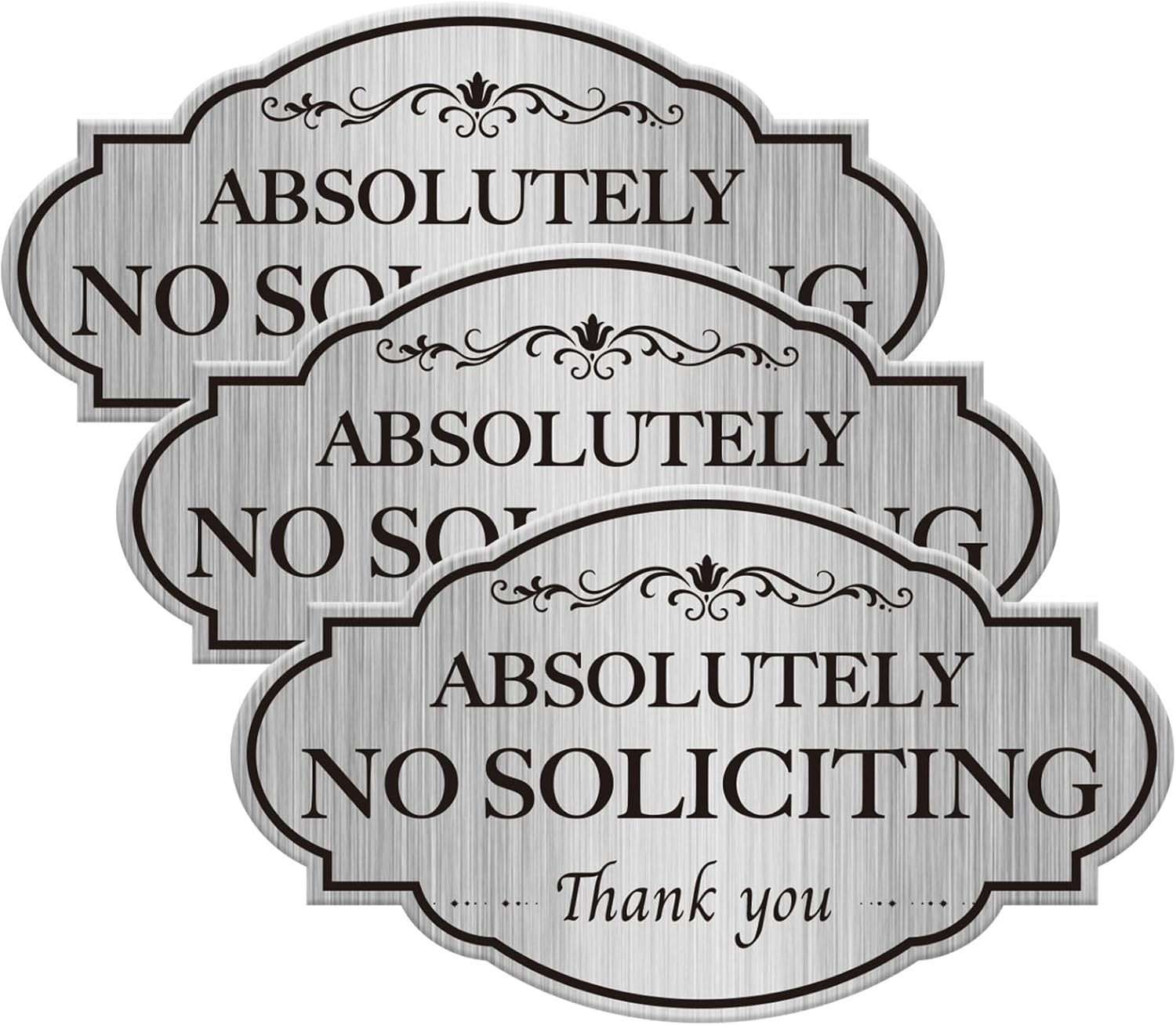 3-Pack Oval No Soliciting Stickers, Waterproof Reflective Silver for Door