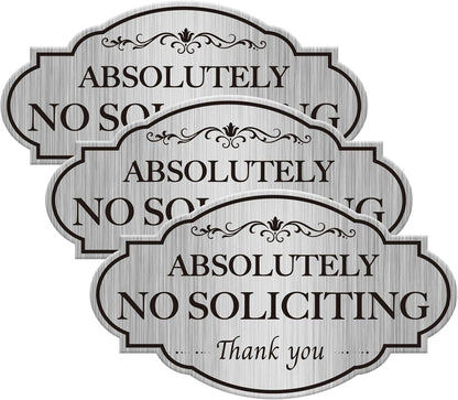 3-Pack Oval No Soliciting Stickers, Waterproof Reflective Silver for Door