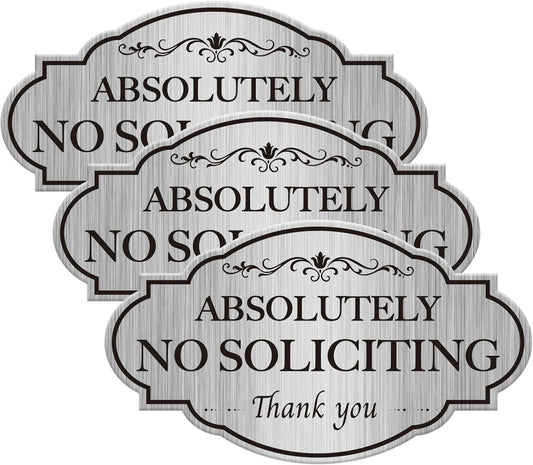 3-Pack Oval No Soliciting Stickers, Waterproof Reflective Silver for Door
