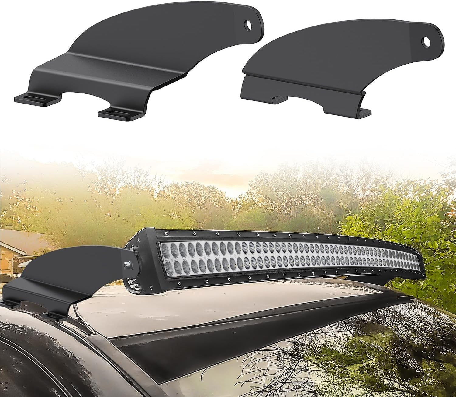 52 inch Curved LED Light Bar Bracket Mounting Upper Windshield Roof Cab Brackets