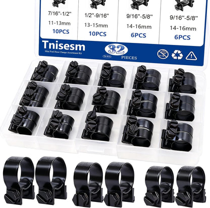 32Pcs 1/4" 5/16" 3/8" Fuel Injection Gas Line Hose Clamps Black Clip Pipe