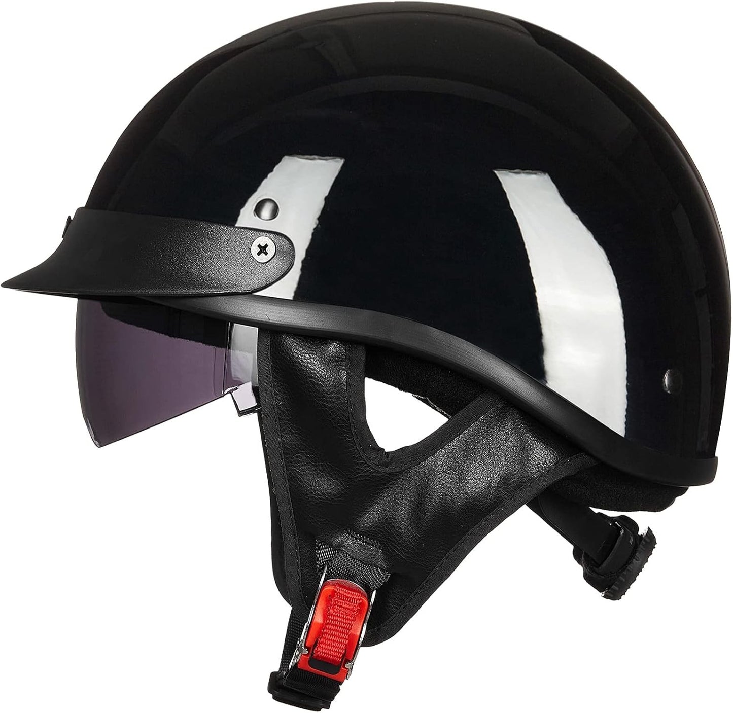 Half Helmet Motorcycle Open Face Sun Visor Quick Release Buckle DOT Approved
