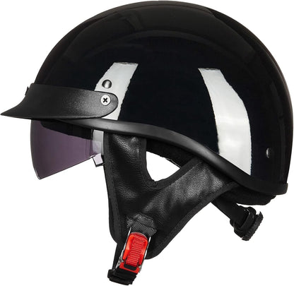 Half Helmet Motorcycle Open Face Sun Visor Quick Release Buckle DOT Approved