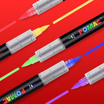 POMAC Acrylic Paint Markers Brush Tip, 5 Assorted Colors